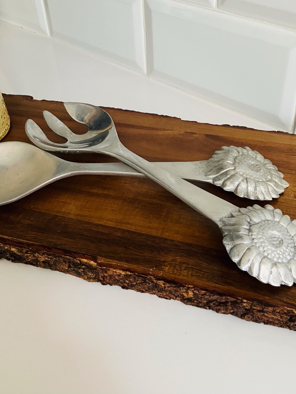 Salad servers sunflower ustensiles vintage serving set 1992